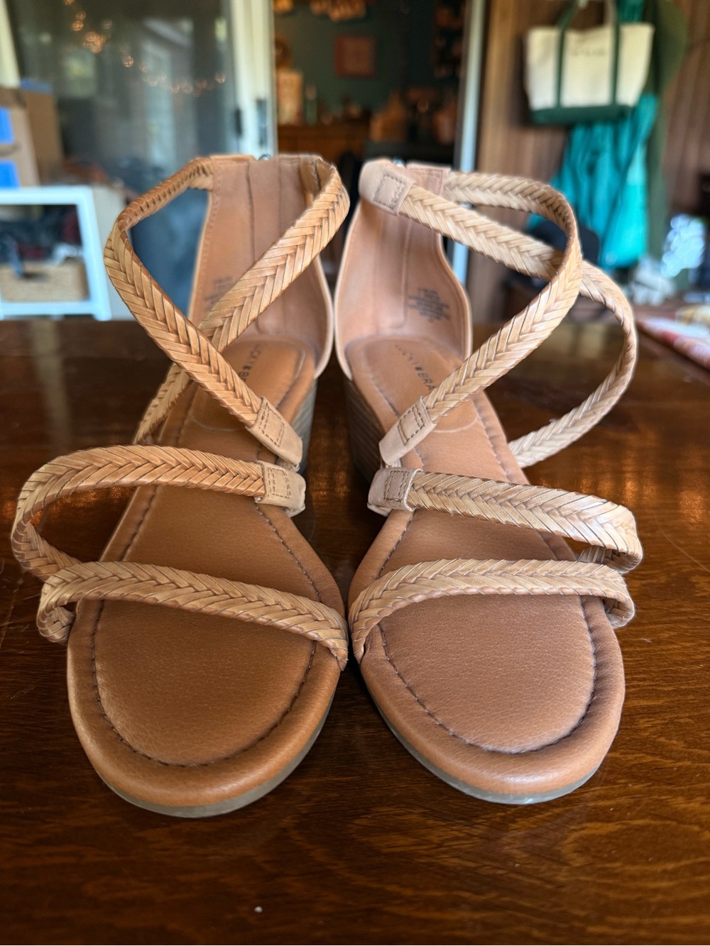 Lucky Brand Braided Multi-Strap Wedge Sandals - Tan